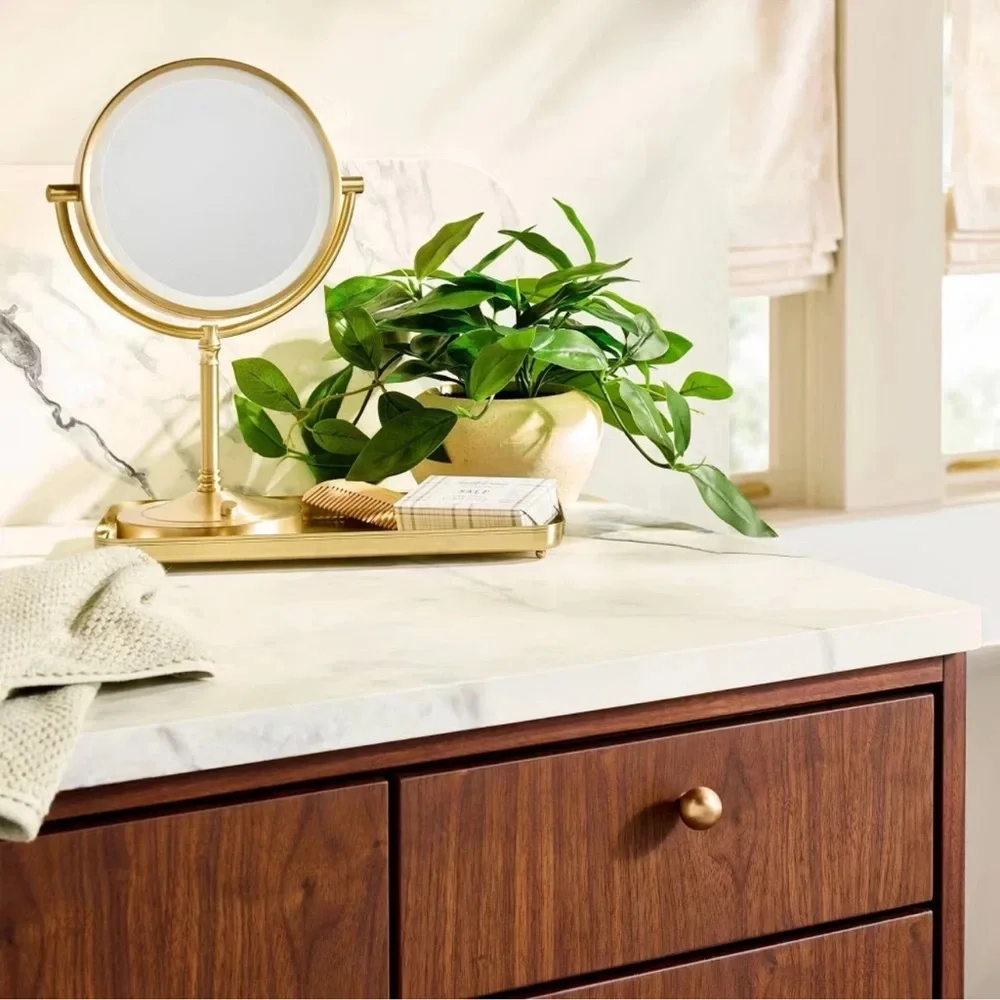 Hearth & Hand Rechargeable 3x Magnification Gold LED Lights Vanity Mirror Brass